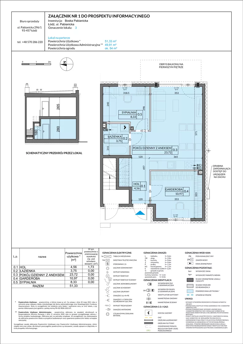 3 pokoje, mieszkanie 51,33 m², parter, oferta nr 3, Boska Pabianicka, Łódź, Górna, ul. Pabianicka 296