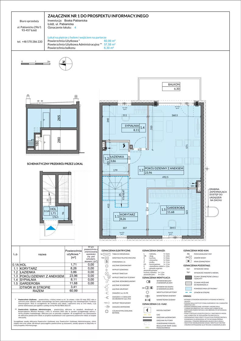 3 pokoje, mieszkanie 60,99 m², piętro 1, oferta nr 4, Boska Pabianicka, Łódź, Górna, ul. Pabianicka 296