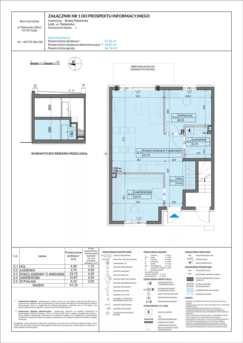 3 pokoje, mieszkanie 51,33 m², parter, oferta nr 5, Boska Pabianicka, Łódź, Górna, ul. Pabianicka 296