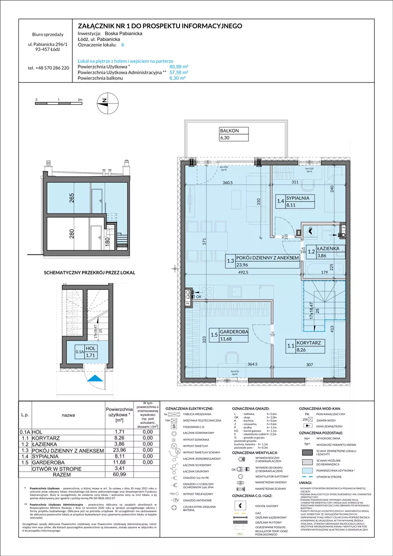 3 pokoje, mieszkanie 60,99 m², piętro 1, oferta nr 6, Boska Pabianicka, Łódź, Górna, ul. Pabianicka 296