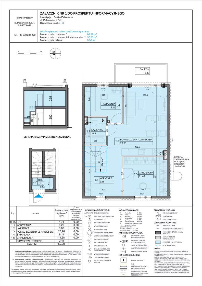 3 pokoje, mieszkanie 60,99 m², piętro 1, oferta nr 8, Boska Pabianicka, Łódź, Górna, ul. Pabianicka 296