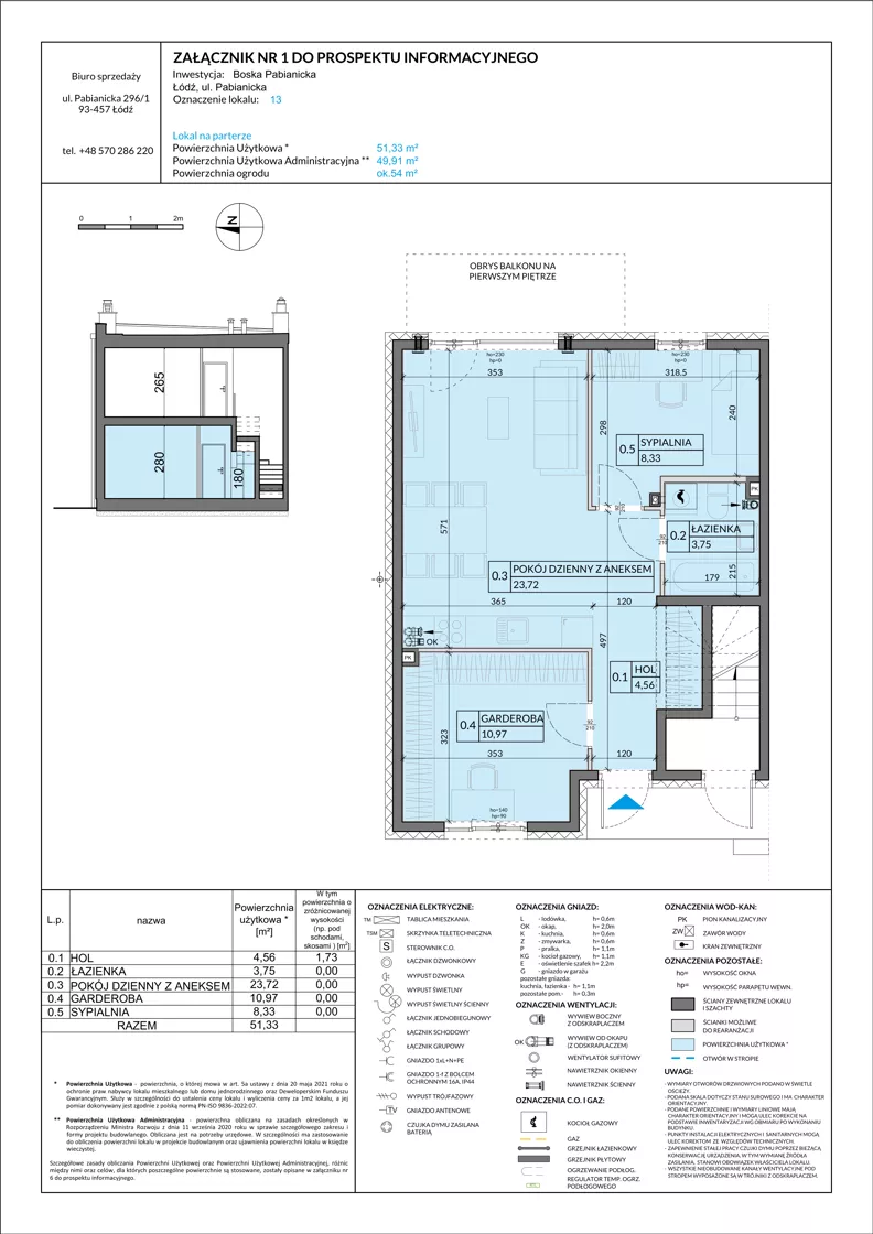 3 pokoje, mieszkanie 51,33 m², parter, oferta nr 13, Boska Pabianicka, Łódź, Górna, ul. Pabianicka 296