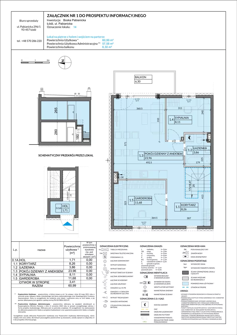 3 pokoje, mieszkanie 60,99 m², piętro 1, oferta nr 14, Boska Pabianicka, Łódź, Górna, ul. Pabianicka 296