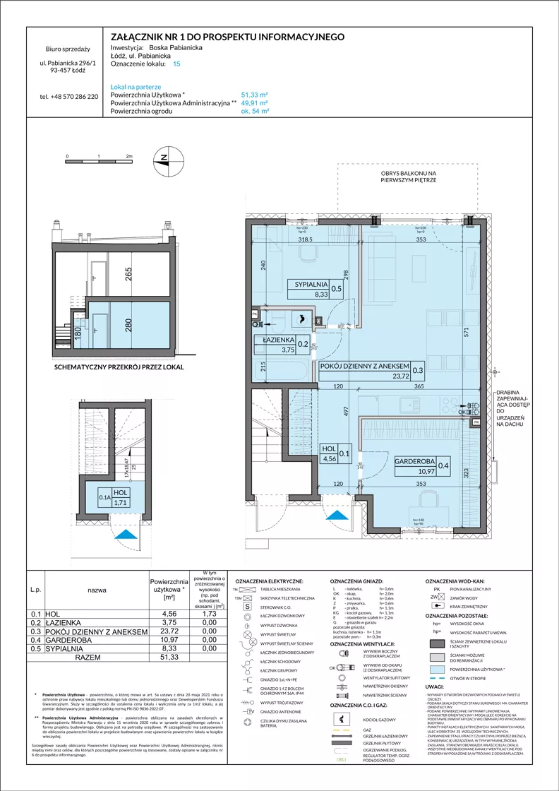3 pokoje, mieszkanie 51,33 m², parter, oferta nr 15, Boska Pabianicka, Łódź, Górna, ul. Pabianicka 296