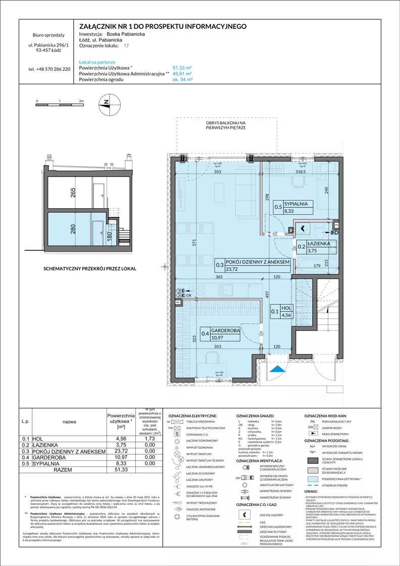 3 pokoje, mieszkanie 51,33 m², parter, oferta nr 17, Boska Pabianicka, Łódź, Górna, ul. Pabianicka 296