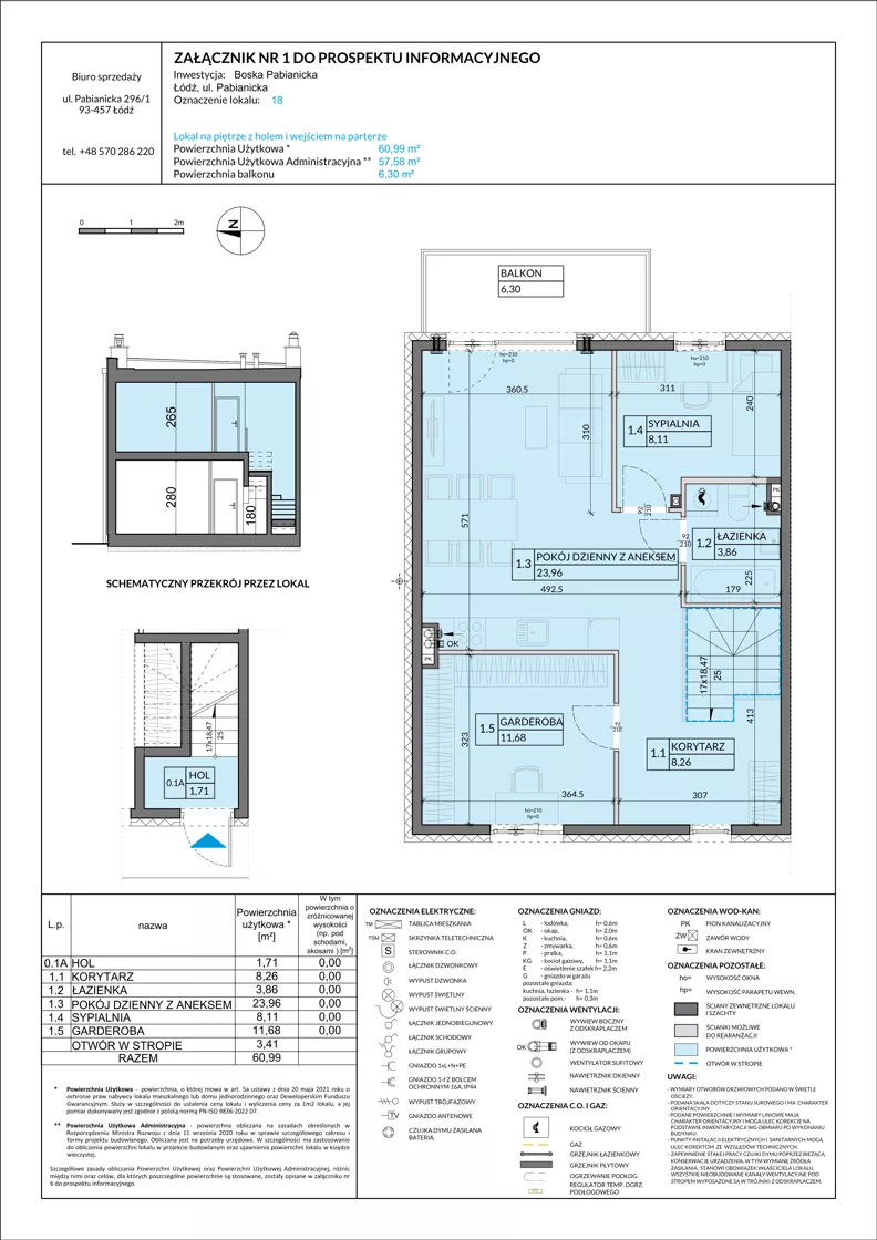 3 pokoje, mieszkanie 60,99 m², piętro 1, oferta nr 18, Boska Pabianicka, Łódź, Górna, ul. Pabianicka 296