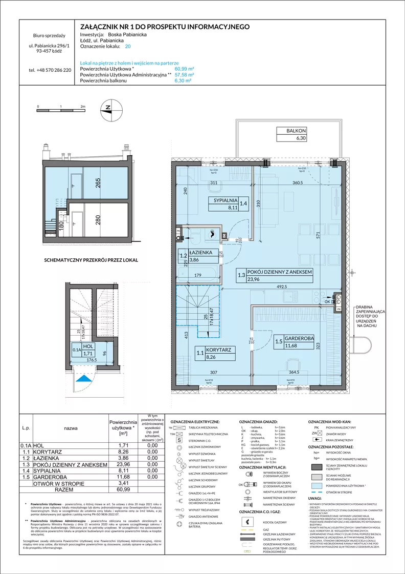 3 pokoje, mieszkanie 60,99 m², piętro 1, oferta nr 20, Boska Pabianicka, Łódź, Górna, ul. Pabianicka 296