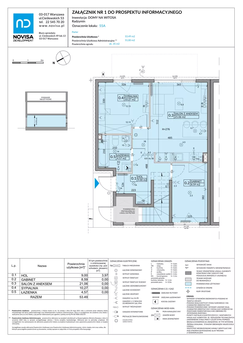 3 pokoje, mieszkanie 53,49 m², parter, oferta nr 55A, Domy na Witosa - etap 2A, Radzymin, ul. Wincentego Witosa