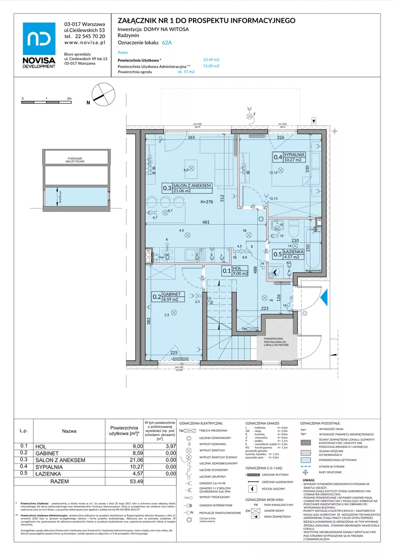 3 pokoje, mieszkanie 53,49 m², parter, oferta nr 62A, Domy na Witosa - etap 2B, Radzymin, ul. Wincentego Witosa