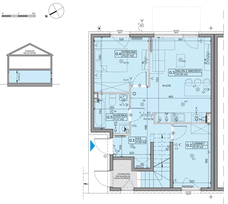 3 pokoje, mieszkanie 53,49 m², parter, oferta nr 63A, Domy na Witosa - etap 2B, Radzymin, ul. Wincentego Witosa