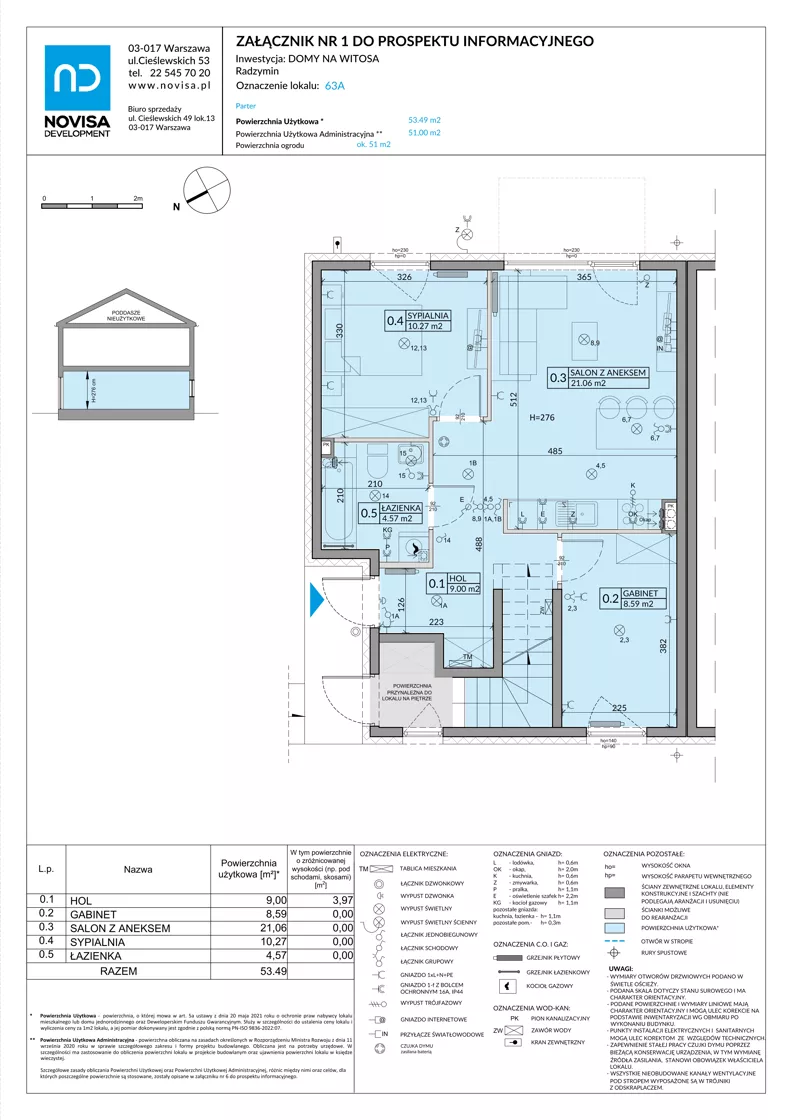 3 pokoje, mieszkanie 53,49 m², parter, oferta nr 63A, Domy na Witosa - etap 2B, Radzymin, ul. Wincentego Witosa
