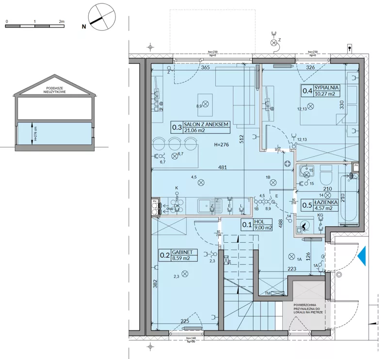 3 pokoje, mieszkanie 53,49 m², parter, oferta nr 64A, Domy na Witosa - etap 2B, Radzymin, ul. Wincentego Witosa