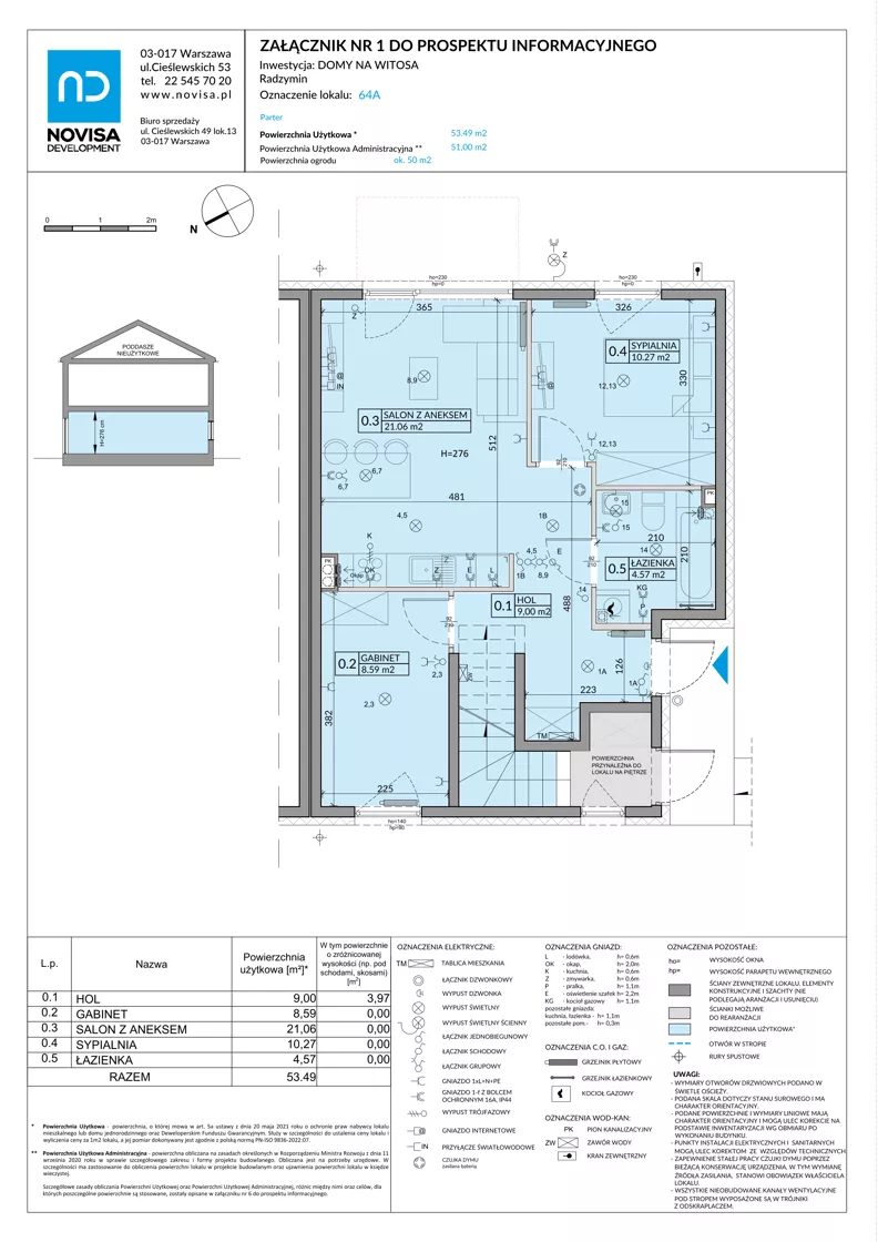 3 pokoje, mieszkanie 53,49 m², parter, oferta nr 64A, Domy na Witosa - etap 2B, Radzymin, ul. Wincentego Witosa