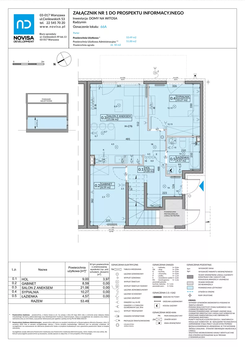 3 pokoje, mieszkanie 53,49 m², parter, oferta nr 66A, Domy na Witosa - etap 2B, Radzymin, ul. Wincentego Witosa