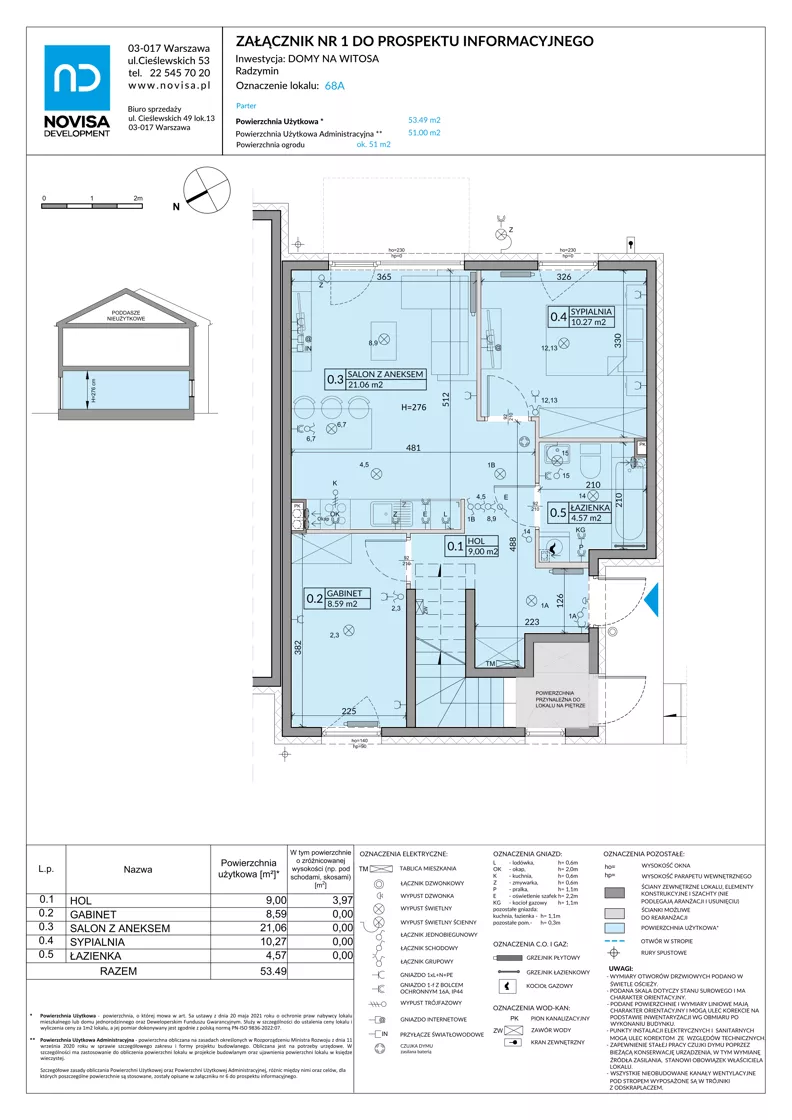 3 pokoje, mieszkanie 53,49 m², parter, oferta nr 68A, Domy na Witosa - etap 2B, Radzymin, ul. Wincentego Witosa