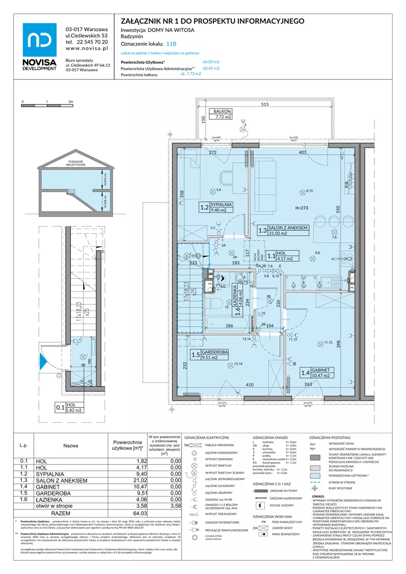 4 pokoje, mieszkanie 64,03 m², piętro 1, oferta nr 11B, Domy na Witosa - mieszkania, Radzymin, ul. Wincentego Witosa