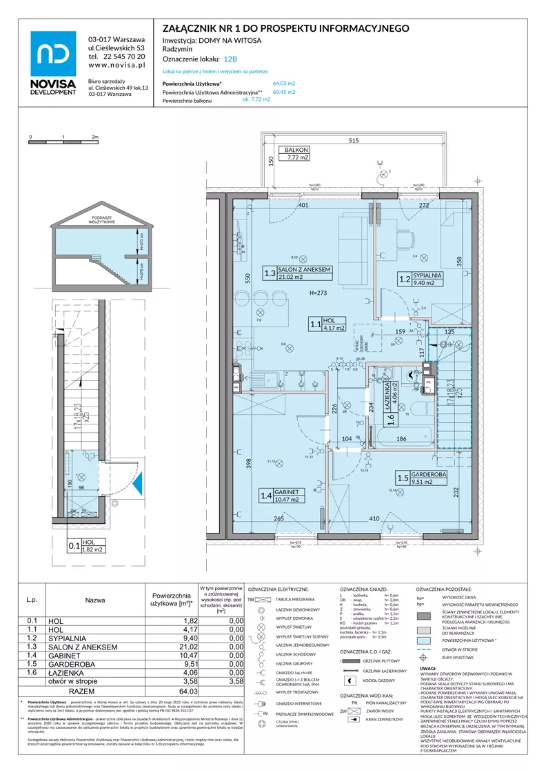 4 pokoje, mieszkanie 64,03 m², piętro 1, oferta nr 12B, Domy na Witosa - mieszkania, Radzymin, ul. Wincentego Witosa