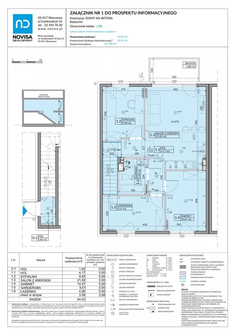 4 pokoje, mieszkanie 64,03 m², piętro 1, oferta nr 13B, Domy na Witosa - mieszkania, Radzymin, ul. Wincentego Witosa