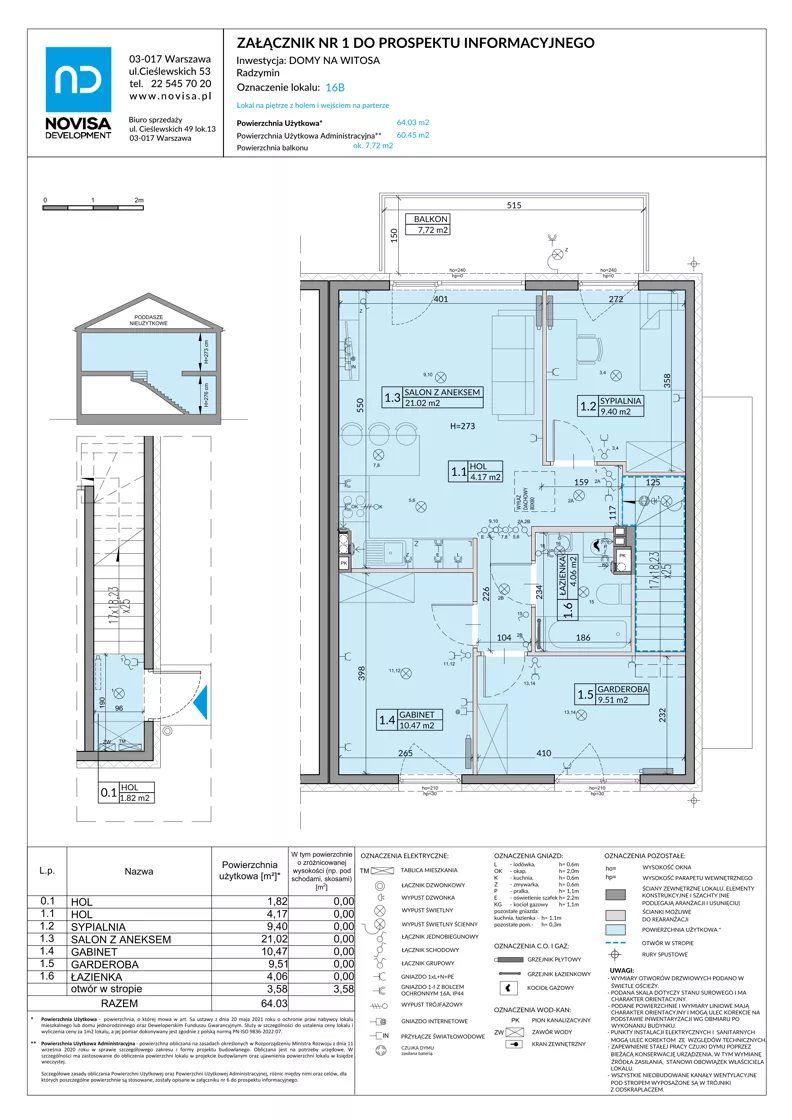 4 pokoje, mieszkanie 64,03 m², piętro 1, oferta nr 16B, Domy na Witosa - mieszkania, Radzymin, ul. Wincentego Witosa