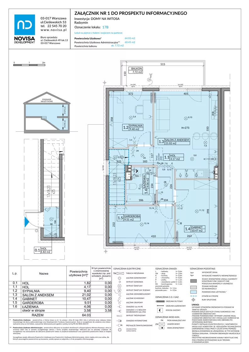 4 pokoje, mieszkanie 64,03 m², piętro 1, oferta nr 17B, Domy na Witosa - mieszkania, Radzymin, ul. Wincentego Witosa