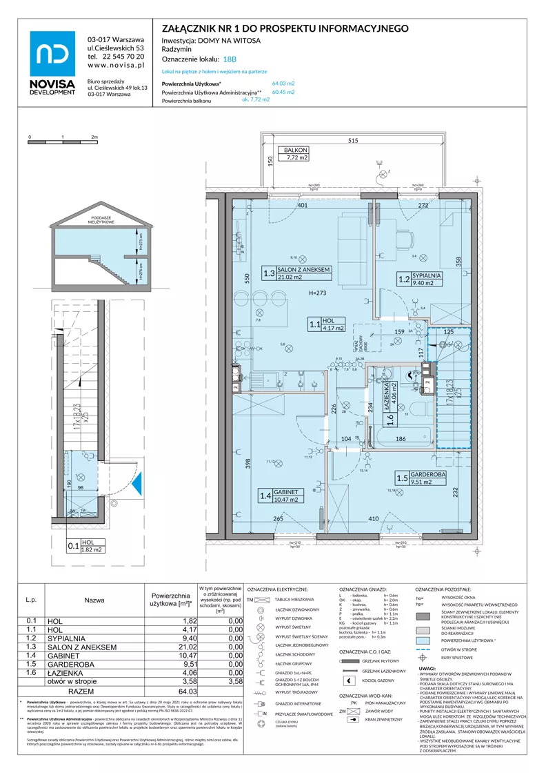 4 pokoje, mieszkanie 64,03 m², piętro 1, oferta nr 18B, Domy na Witosa - mieszkania, Radzymin, ul. Wincentego Witosa