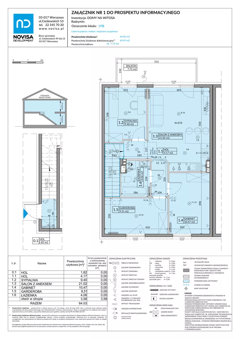 4 pokoje, mieszkanie 64,03 m², piętro 1, oferta nr 19B, Domy na Witosa - mieszkania, Radzymin, ul. Wincentego Witosa
