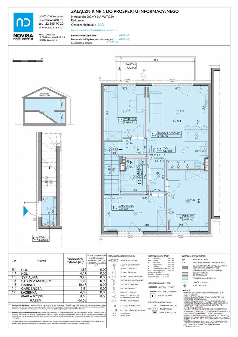 4 pokoje, mieszkanie 64,03 m², piętro 1, oferta nr 21B, Domy na Witosa - mieszkania, Radzymin, ul. Wincentego Witosa