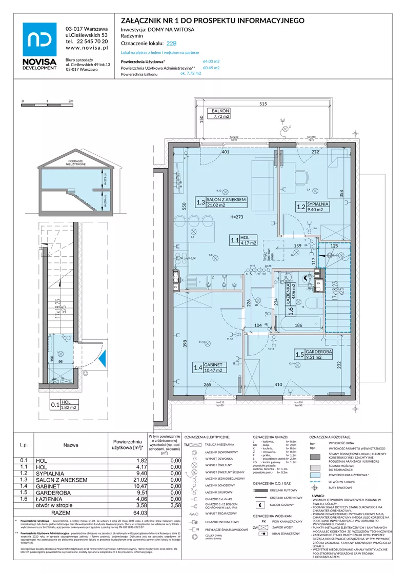 4 pokoje, mieszkanie 64,03 m², piętro 1, oferta nr 22B, Domy na Witosa - mieszkania, Radzymin, ul. Wincentego Witosa