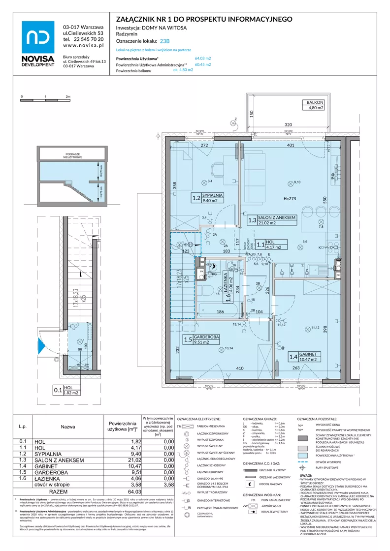 4 pokoje, mieszkanie 64,03 m², piętro 1, oferta nr 23B, Domy na Witosa - mieszkania, Radzymin, ul. Wincentego Witosa