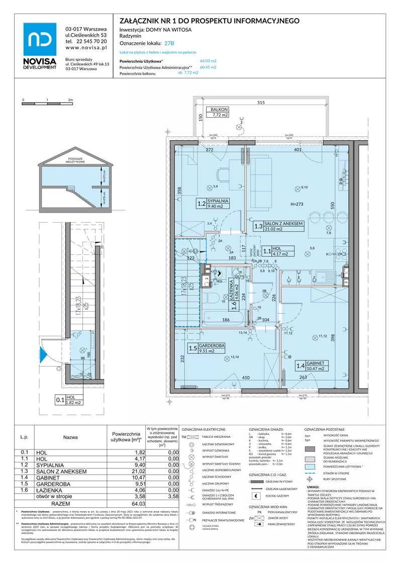 4 pokoje, mieszkanie 64,03 m², piętro 1, oferta nr 27B, Domy na Witosa - mieszkania, Radzymin, ul. Wincentego Witosa