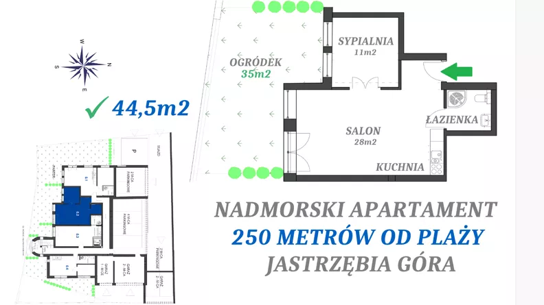 2 pokoje, apartament inwestycyjny 44,50 m², parter, oferta nr 0.2, Apartamenty FILMARE, Jastrzębia Góra, ul. Derdowskiego 17