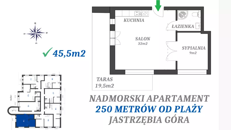 2 pokoje, apartament inwestycyjny 45,50 m², piętro 1, oferta nr 1.4, Apartamenty FILMARE, Jastrzębia Góra, ul. Derdowskiego 17