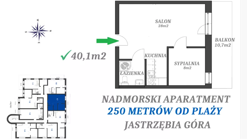 2 pokoje, apartament inwestycyjny 40,10 m², piętro 1, oferta nr 1.7, Apartamenty FILMARE, Jastrzębia Góra, ul. Derdowskiego 17
