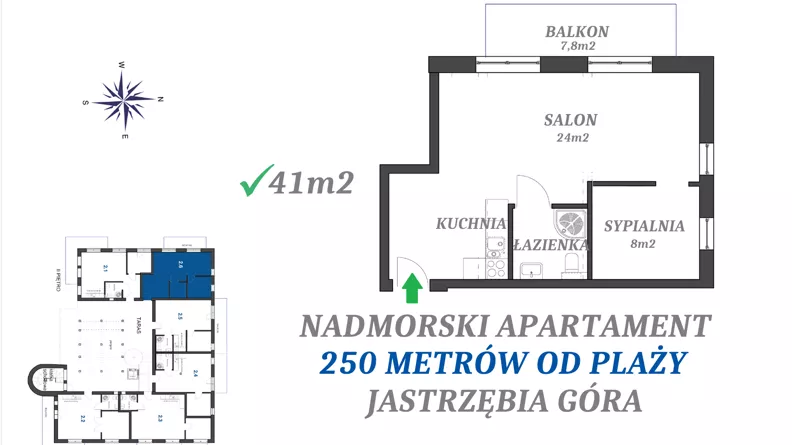 2 pokoje, apartament inwestycyjny 40,80 m², piętro 2, oferta nr 2.6, Apartamenty FILMARE, Jastrzębia Góra, ul. Derdowskiego 17