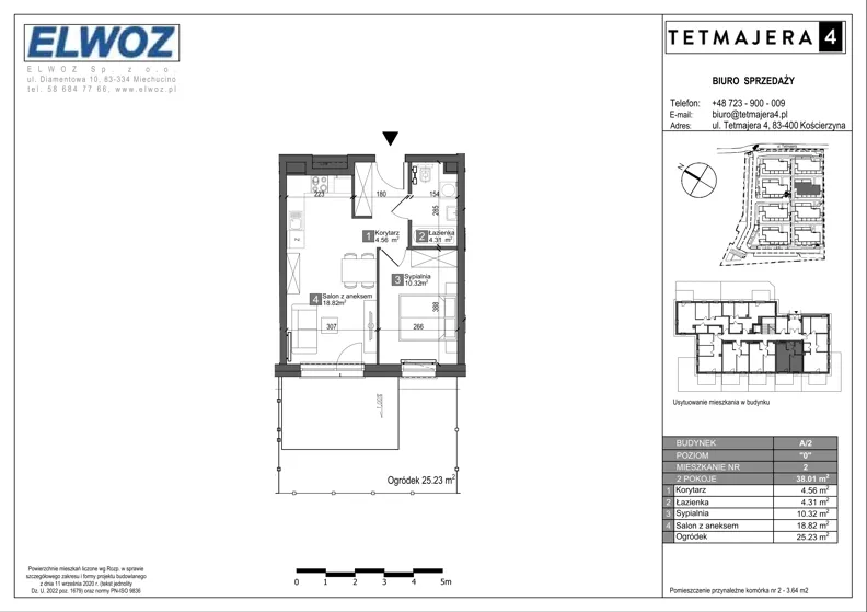 2 pokoje, mieszkanie 38,01 m², parter, oferta nr A2.2, Tetmajera 4, Kościerzyna, ul. Kazimierza Przerwy-Tetmajera 4A