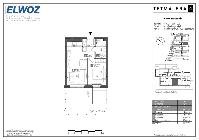2 pokoje, mieszkanie 38,12 m², parter, oferta nr A2.3, Tetmajera 4, Kościerzyna, ul. Kazimierza Przerwy-Tetmajera 4A