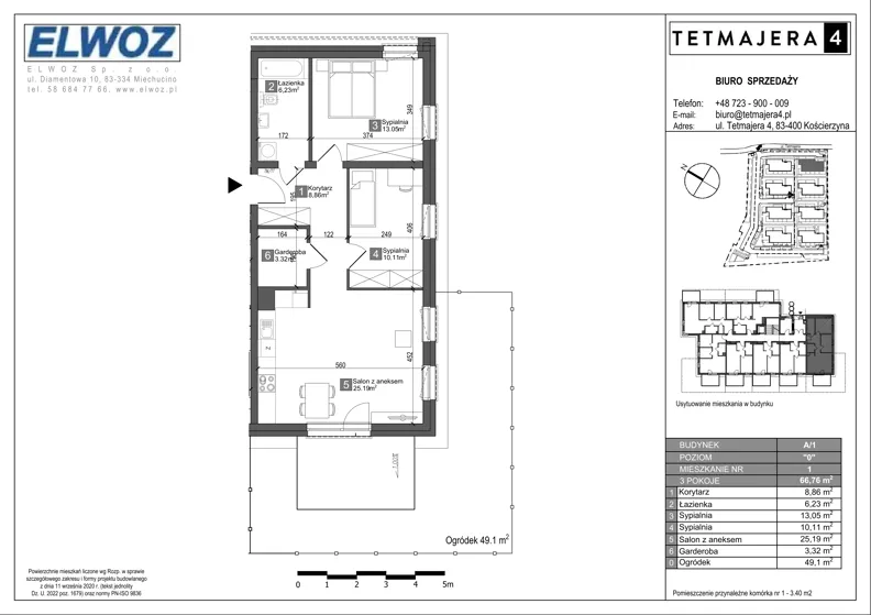 3 pokoje, mieszkanie 66,76 m², parter, oferta nr A1.1, Tetmajera 4, Kościerzyna, ul. Kazimierza Przerwy-Tetmajera 4A