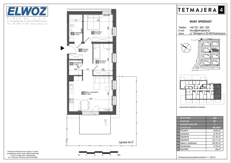 3 pokoje, mieszkanie 66,70 m², parter, oferta nr A2.1, Tetmajera 4, Kościerzyna, ul. Kazimierza Przerwy-Tetmajera 4A