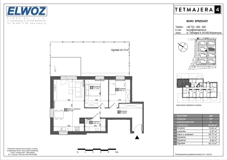 3 pokoje, mieszkanie 65,32 m², parter, oferta nr A2.6, Tetmajera 4, Kościerzyna, ul. Kazimierza Przerwy-Tetmajera 4A