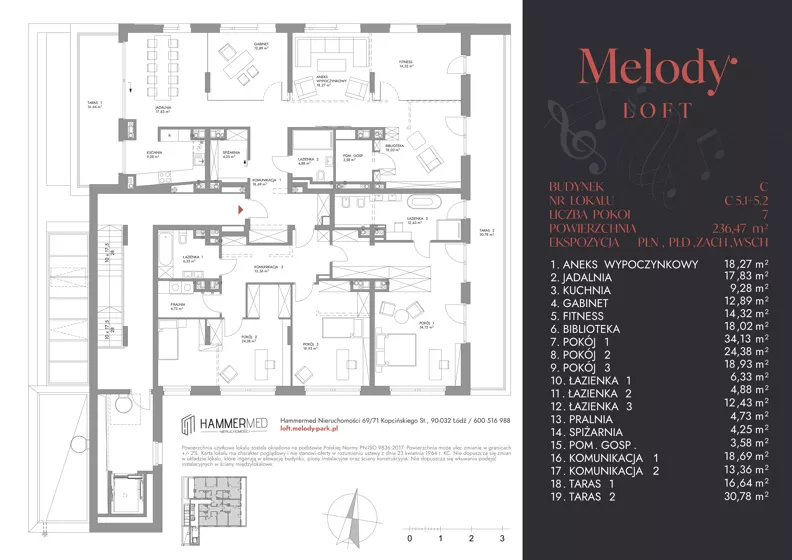 7 pokoi, apartament 230,57 m², piętro 5, oferta nr C 5.1+5.2, Melody Park, Łódź, Śródmieście, Śródmieście-Wschód, ul. Pomorska 72/74