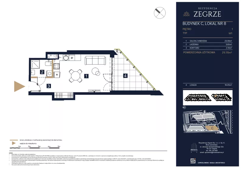 1 pokój, mieszkanie 29,78 m², piętro 1, oferta nr C08, Rezydencja Zegrze III, Zegrze, ul. Groszkowskiego 22A
