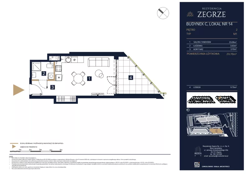 1 pokój, mieszkanie 29,78 m², piętro 2, oferta nr C14, Rezydencja Zegrze III, Zegrze, ul. Groszkowskiego 22A