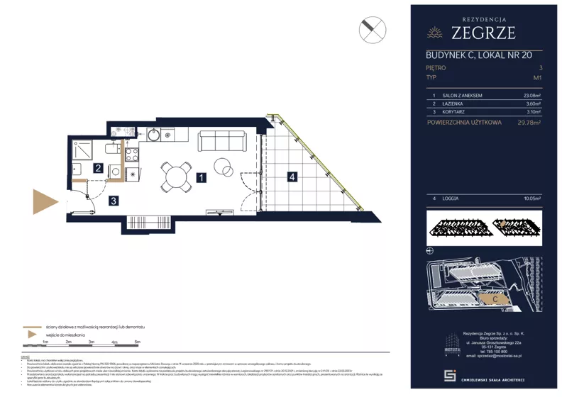 1 pokój, mieszkanie 29,78 m², piętro 3, oferta nr C20, Rezydencja Zegrze III, Zegrze, ul. Groszkowskiego 22A
