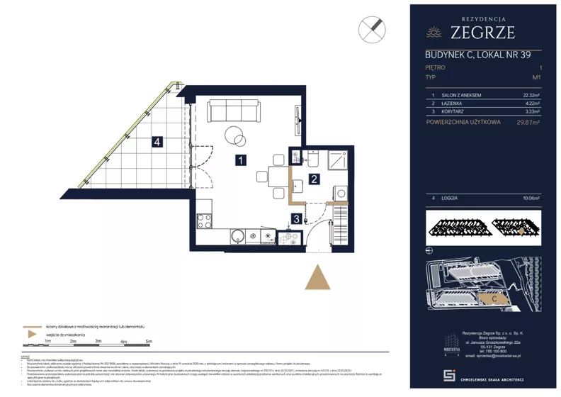 1 pokój, mieszkanie 29,87 m², piętro 1, oferta nr C39, Rezydencja Zegrze III, Zegrze, ul. Groszkowskiego 22A