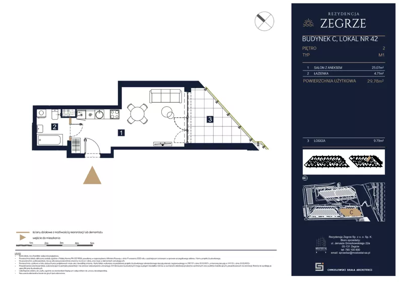 1 pokój, mieszkanie 29,78 m², piętro 2, oferta nr C42, Rezydencja Zegrze III, Zegrze, ul. Groszkowskiego 22A