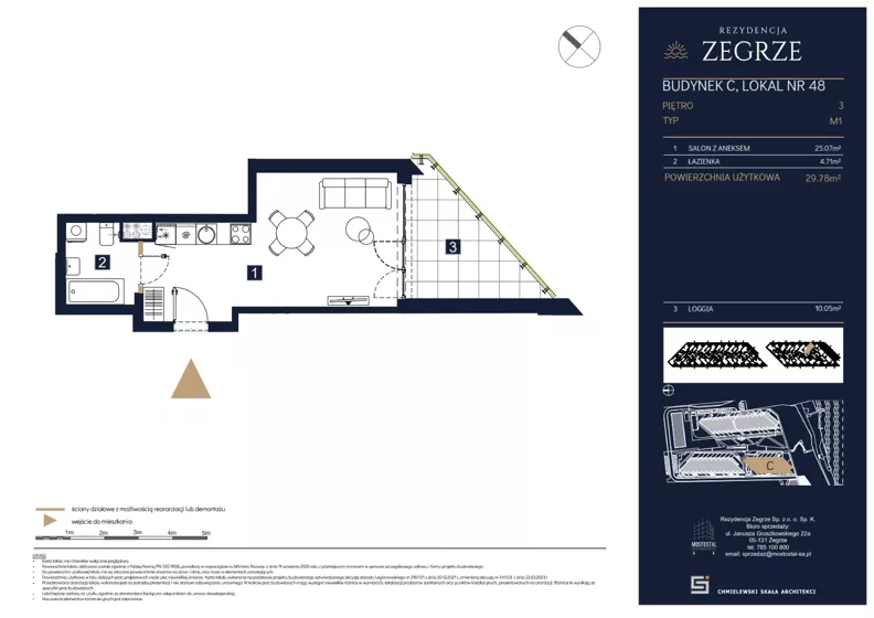 1 pokój, mieszkanie 29,78 m², piętro 3, oferta nr C48, Rezydencja Zegrze III, Zegrze, ul. Groszkowskiego 22A
