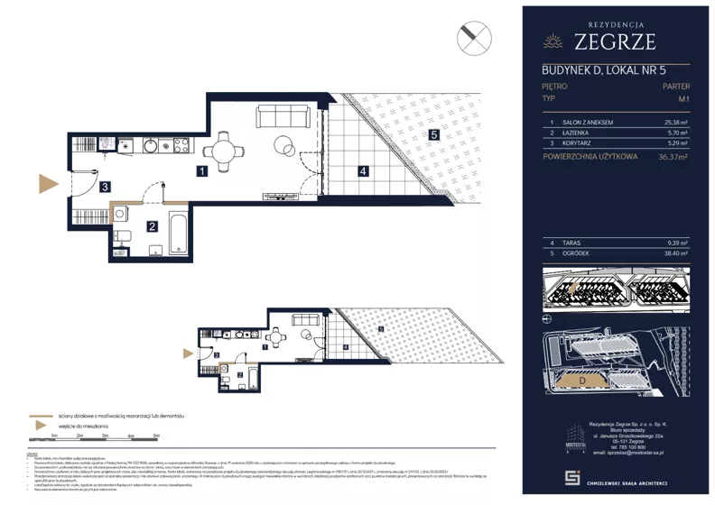 1 pokój, mieszkanie 36,37 m², parter, oferta nr D05, Rezydencja Zegrze III, Zegrze, ul. Groszkowskiego 22A