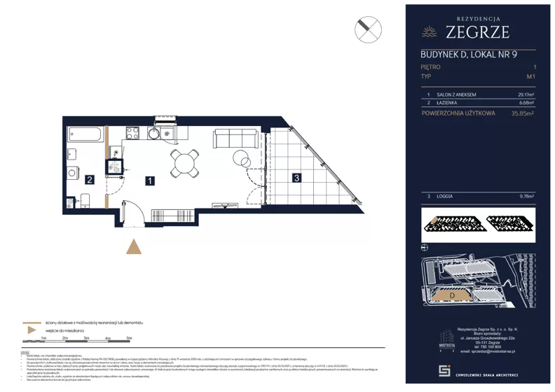 1 pokój, mieszkanie 35,85 m², piętro 1, oferta nr D09, Rezydencja Zegrze III, Zegrze, ul. Groszkowskiego 22A