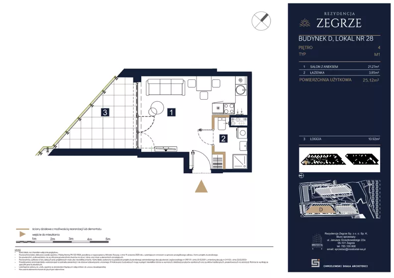 1 pokój, mieszkanie 25,12 m², piętro 4, oferta nr D28, Rezydencja Zegrze III, Zegrze, ul. Groszkowskiego 22A