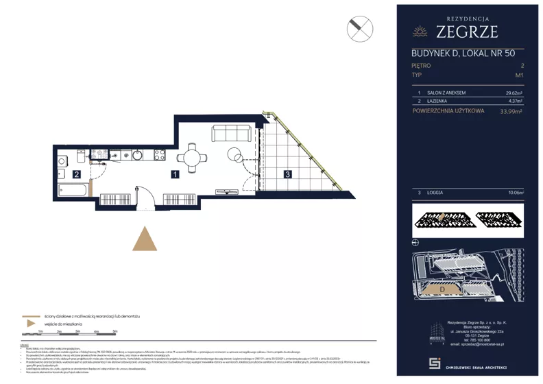 1 pokój, mieszkanie 33,99 m², piętro 2, oferta nr D50, Rezydencja Zegrze III, Zegrze, ul. Groszkowskiego 22A